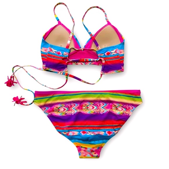 Johnny Was Striped Bathing Suit Back Tie Top & Hipster Bottoms Swim Set sz L & M - Picture 5 of 8